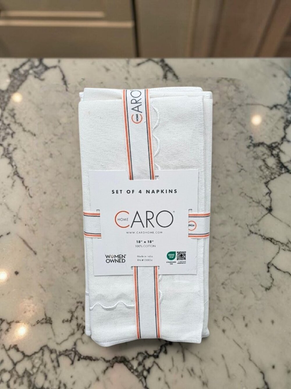 CARO Home White Scalloped Edge Cotton Dinner Napkins New Set Of 4 18x18